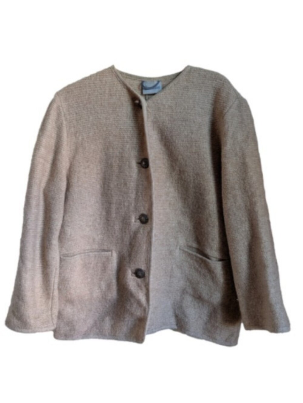 VINTAGE Cream Pure Wool Minimalist Retro Button-Front Knit Cardigan Size Large